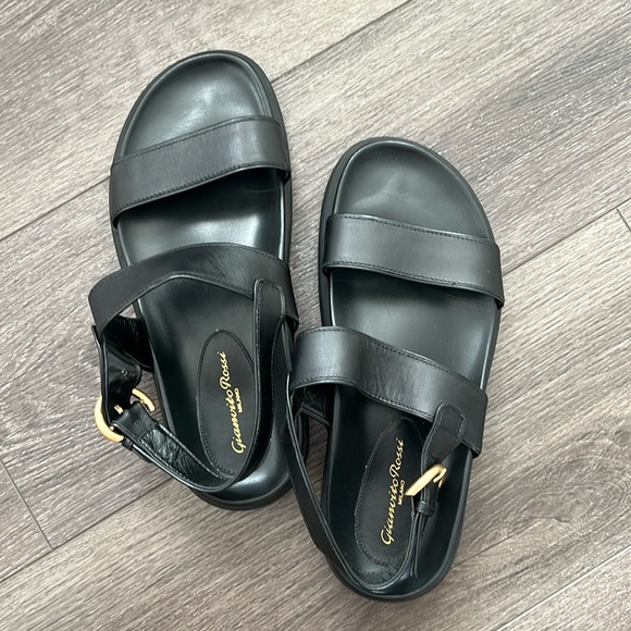 Gianvito Rossi Women's Bilbao Black Leather Sling back Dad Sandals